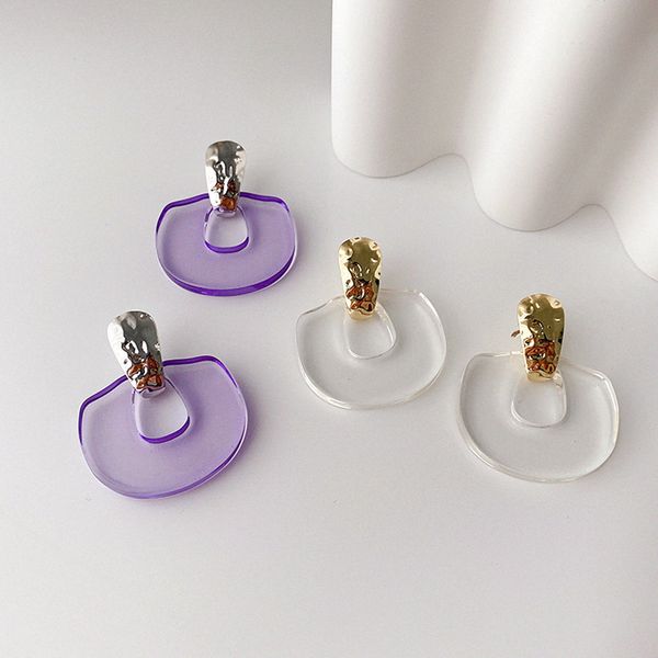 

new fashion jewelry geometric acrylic drop earrings for women transparent round dangle pendientes jewelry gift, Silver