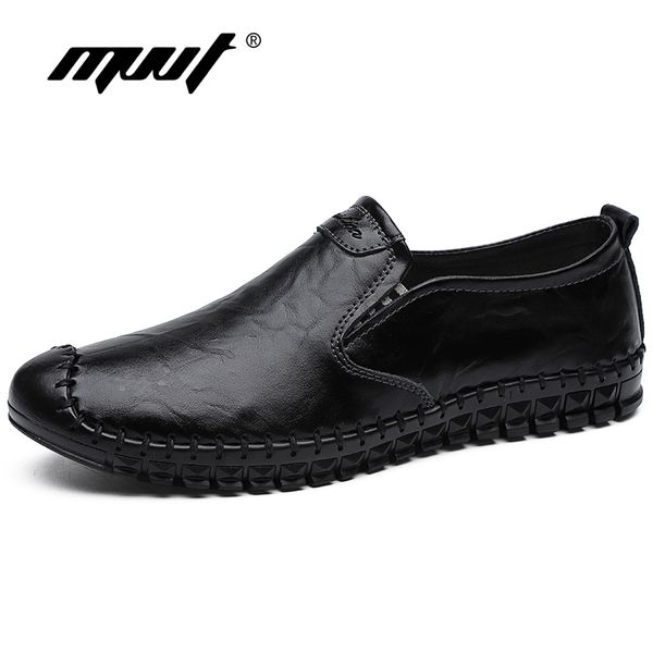 

plus size men leather casual shoes slip on spring and autumn soft men loafers shoes moccasins men's flats, Black