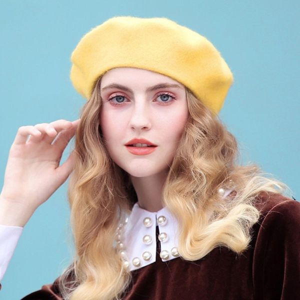 

berets korean women girls vintage beret cap solid color winter warm stretch painter hat d08e, Blue;gray