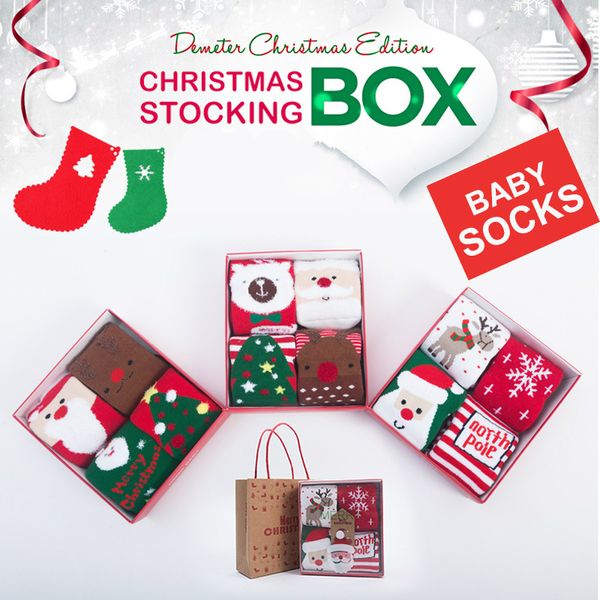 

winter new kids socks thickened baby girl socks cartoon warm baby christmas boys 4 pairs christmas gift, Pink;yellow