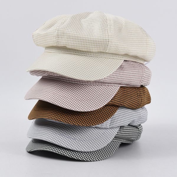 

berets warm autumn winter hats for men male korean retro octagonal cap sboy beret hat women handsome plaid casual 2021, Blue;gray