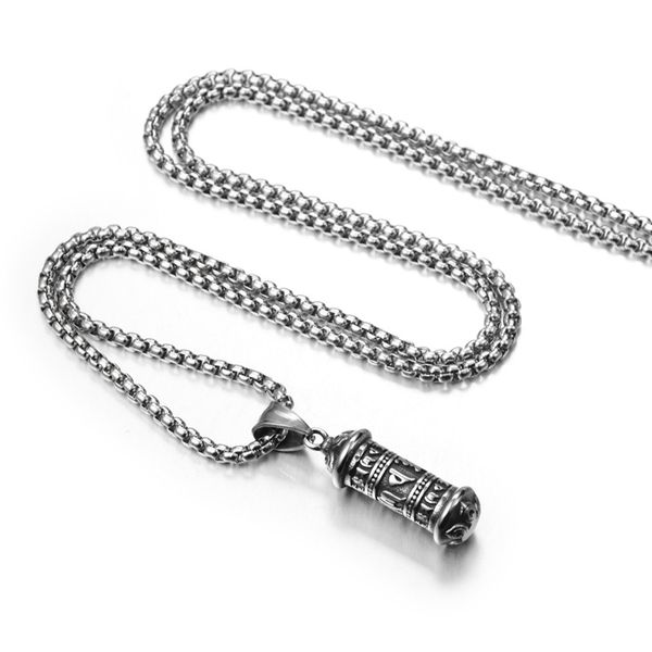 

fashion rock roll sanskrit cylindrical pendant necklace titanium steel jewelry cylindrical pendant necklace hip-hop rock punk, Silver