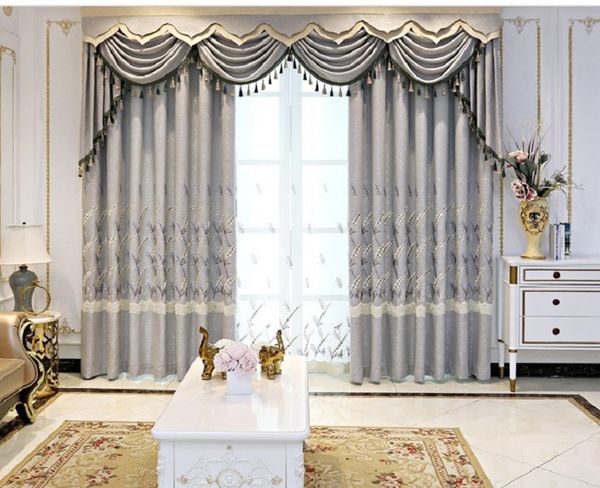 

2020 modern simple european style embroidered curtain cloth chenille hemp shading living room bedroom curtain finished product