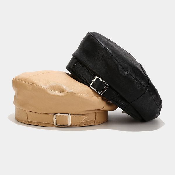 

berets pu leather female beret hats for women octagonal cap girls sboy british style hat street, Blue;gray
