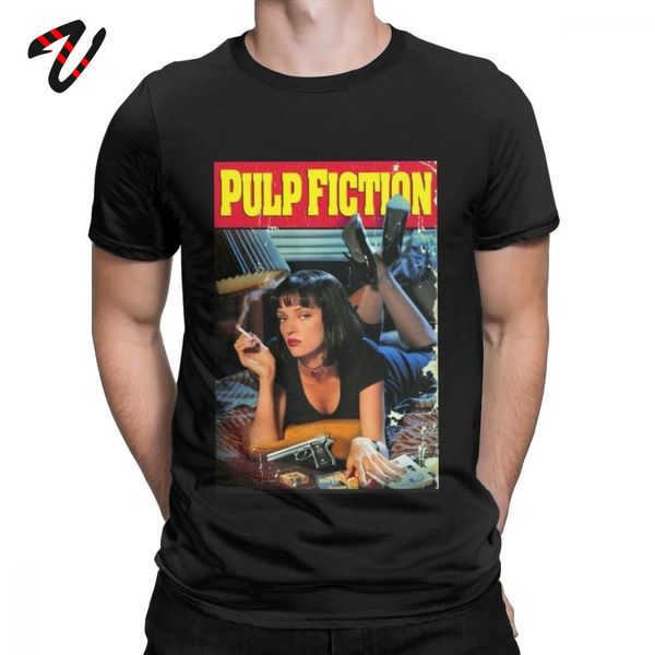 

pulp fiction плакат футболки новые 2019 летняя мода футболки для мужчин 1994 квентин тарантино tops графический streetwear негабаритные