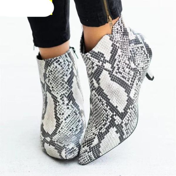 

new women's ankle boots leopard women pointed toe ladies chunky high heel female shoes woman footwear plus size 35-43 snake, Black