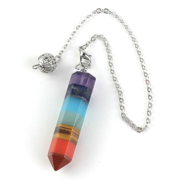 

7 chakra rainbow healing heart crystal dowsing divination pendulum pendants xxfd, Silver