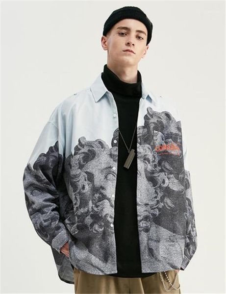 

single breasted mens shirts casual males clothing ink paint print mens designer shirts fashion loose panelled, White;black