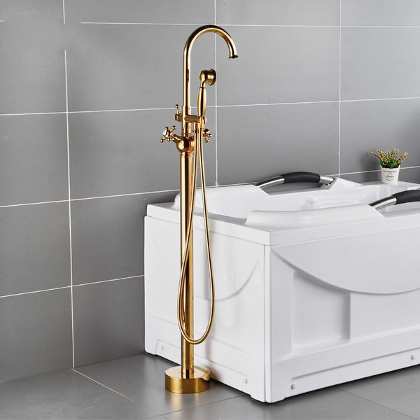 

bathroom bathtub faucet + handheld shower standing gold bathtub mixer taps floor mounted
