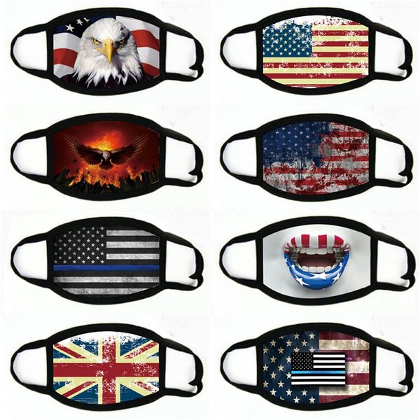 

2020 american flag mask american dustproof fashion printing ice silk mask fabric washable mas#385, Black
