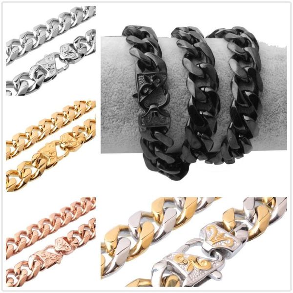 

chains 13/15mm 7-40" arrive stainless steel silver color/gold/black cuban curb chain mens boys necklace or bracelet jewelry