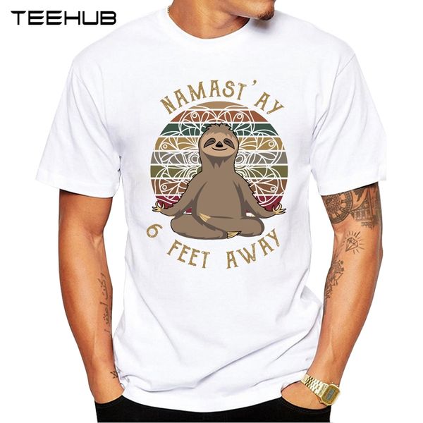 

teehub men's new fashion retro sunset sloth yoga design short sleeve t-shirt cool sloth printed hipster tee shirts