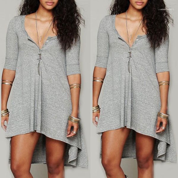 

neck asymmetrical mid sleeve solid color dresses plus size women clothing spring womens casual dresses crew, Black;gray