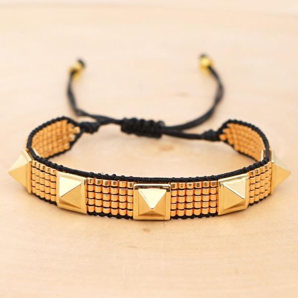 

new 1pcs japanese rice beads gold rivet mix colorful strip bracelet adjustable for wome, Golden;silver