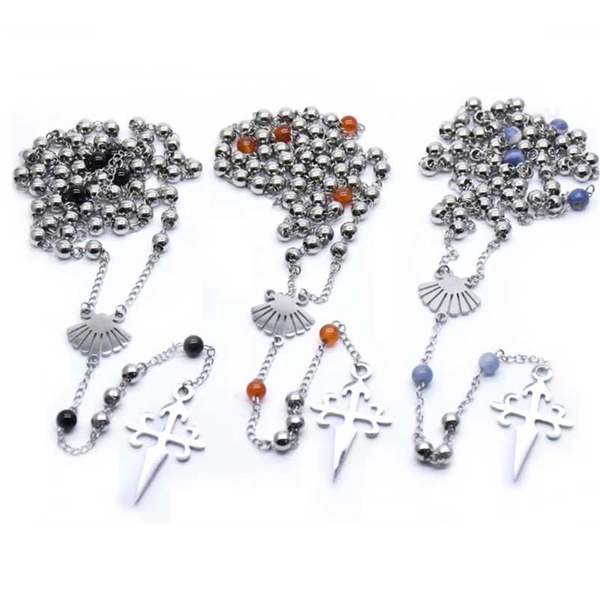 

stainless steel christian catholic cross virgin holy christ pendant necklace for women rosary necklace prayer beaded jewelry, Silver
