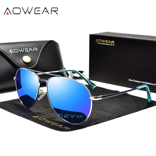 

aowear brand designer aviation sunglasses men polarized mirror driving goggles pilot sun glasses women hd aviation shades gafas, White;black