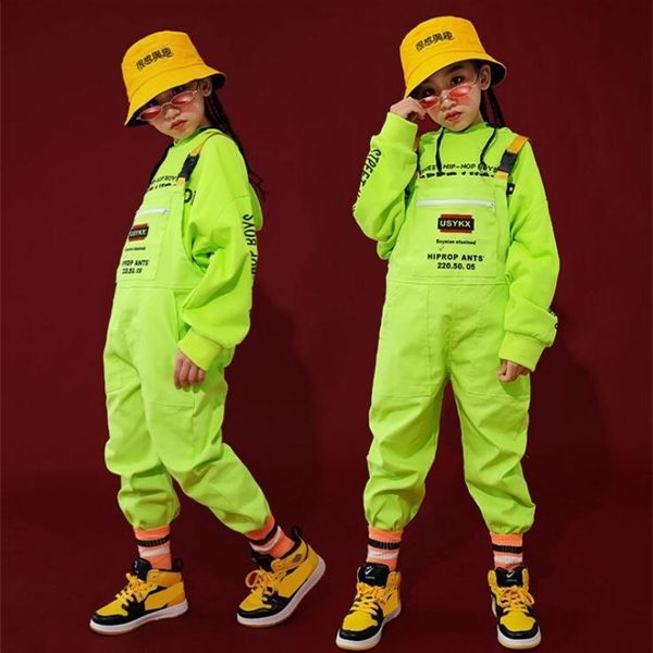

boys girls fluorescent green overalls set hip hop jumpsuit costume kids children's costumes for girls boys 6 8 10 12 14 16 years 0926, White
