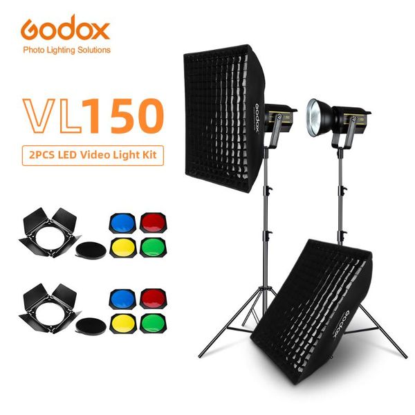 

godox vl150 150w 5600k white version led video light continuous output + 70x100cm grid softbox + 2.8m light stand studio