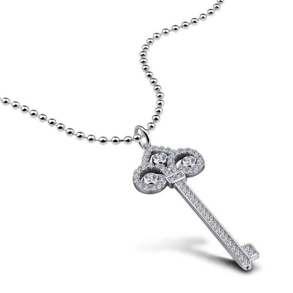 

dazzling zircon key pendant new fashion women sterling silver necklace.solid 925 silver long beads necklace.charm lady jewelry