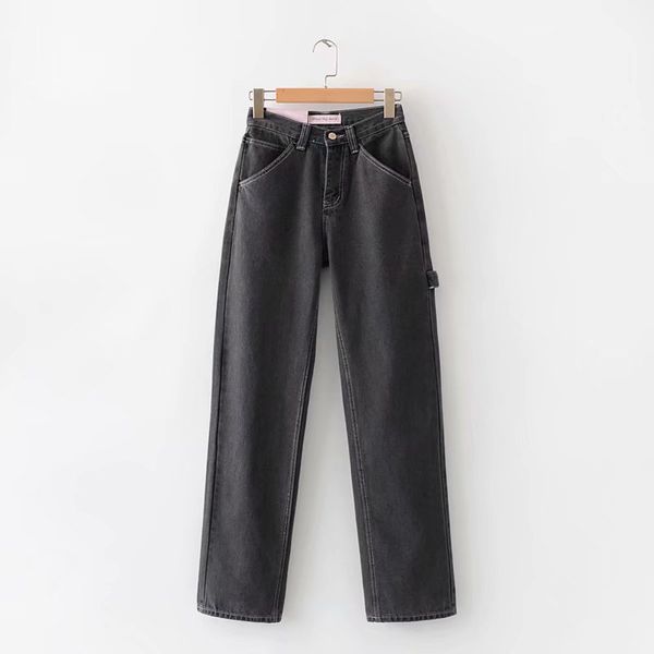 

2020 new spring casual black for wide leg women loose style denim vintage long jeans pants, Blue