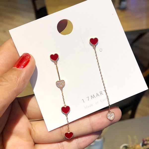 

korean fashion statement love heart tassel drop earrings for women asymmetry long earring pendientes boucle d'oreille jewelry, Silver