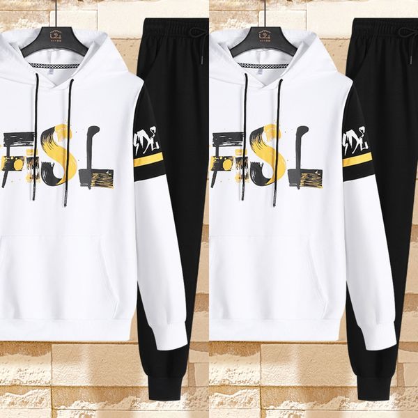 

2020 spring and autumn new men's korean style hooded sweater sweater sweatertrendy loose match for teenagers trendy brand two-piece sui, Black