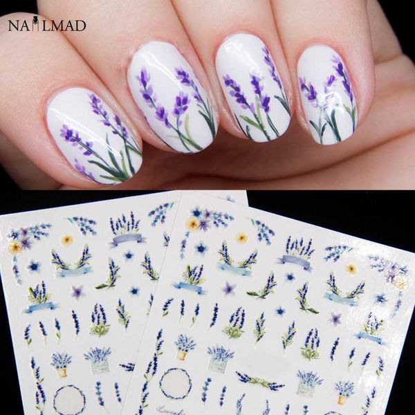 

1sheet nail mad lavender blossom nail stickers dried flower art adhesive 3d stickers, Black
