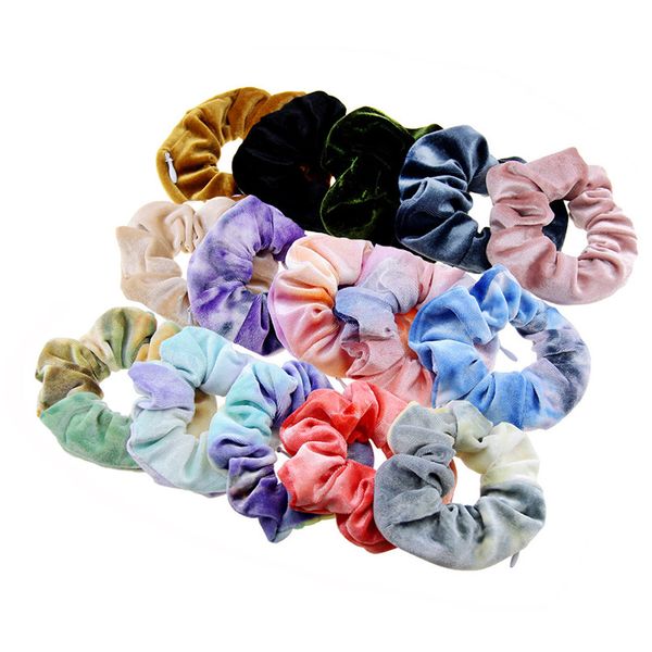 

tie dye zipper scrunchies pleuche scrunchy flannel hair ties ropes elastic velvet hair band girls women ponytail holder pocket d91506, Slivery;white