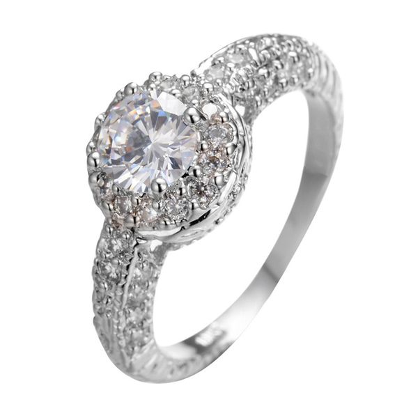 

wedding rings luxury female white zirconia stone ring classic crystal silver color simple bridal round engagement for women, Slivery;golden