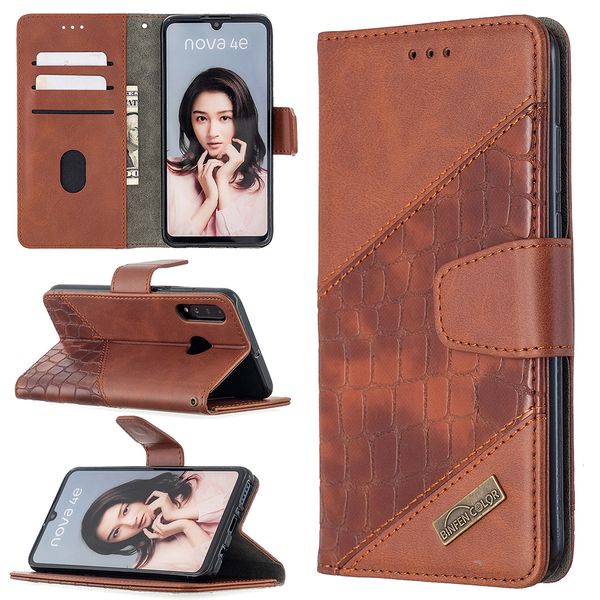 

for huawei p30 lite case flip cover stand wallet pu leather color matching crocodile pattern with card slot for huawei nova 4e