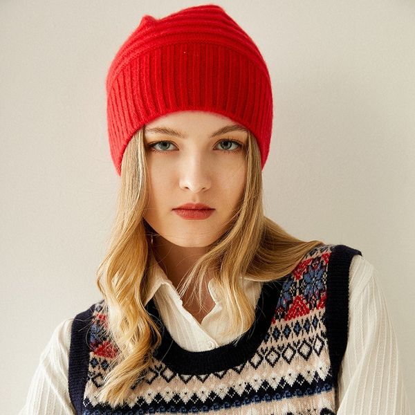 

new women pure cashmere hat 2020 100% cashmere hat winter solid color fashion super warm soft knitted, Blue;gray