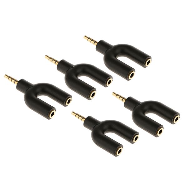 

5pieces 3.5mm male to 2 female audio jack earphone 2 way splitter adapter black