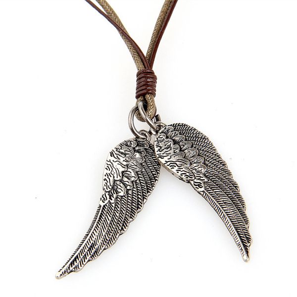 

pendant necklaces 100% genuine leather necklace punk vintage jewelry men women angel lsxl4, Silver