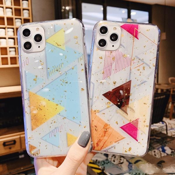 

foil triangle soft tpu cases for iphone 11 pro xs max x xr xs 8 7 6 geometric luxury bling glitter sequin stone rock confetti flake cover