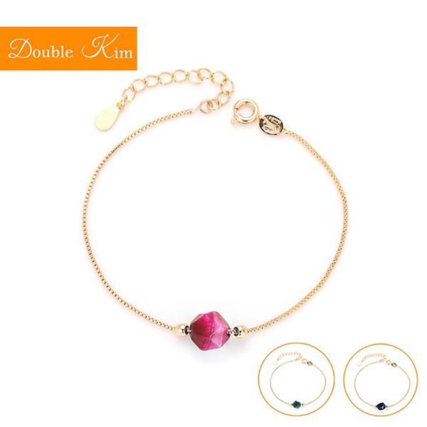

charm bracelets colorful natural zircon bracelet lovely kawaii girlhood titanium steel material bangle inlaid gold color women jewelry, Golden;silver