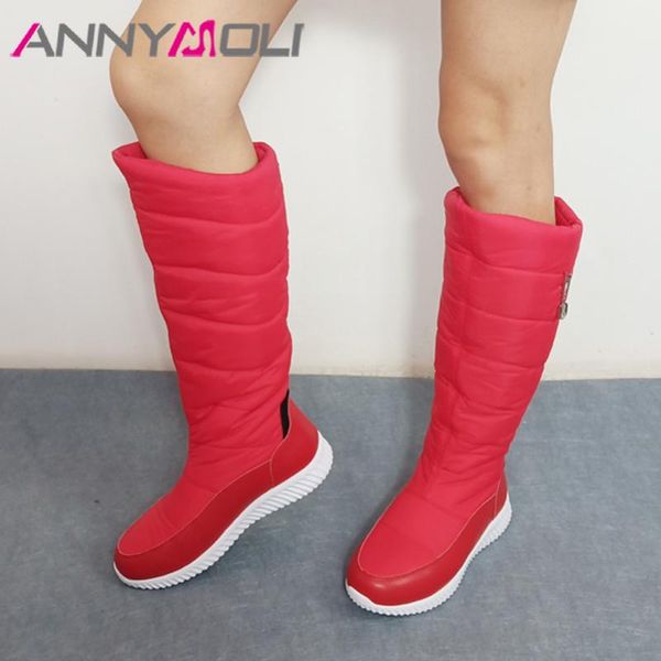 

boots annymoli genuine leather platform wedge heels knee high winter fur snow women shoes warm ladies long black 44