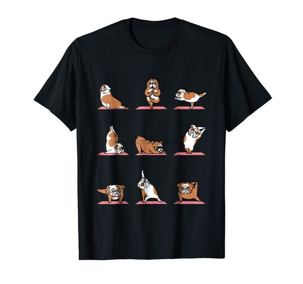

english bulldog yoga puppy yoga poses and meditation t-shirt