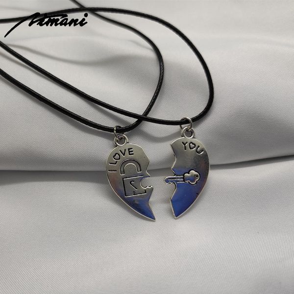 

2 pcs/set love heart couple necklace for women men black rope necklace wholesale neck jewelry dropshipping, Silver