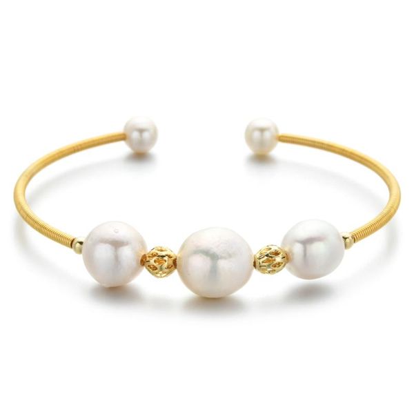 

zmzy gold color wire coiling bangles for women natural tahitian pearl bracelet unique design wedding party jewelry gift girls, Golden;silver