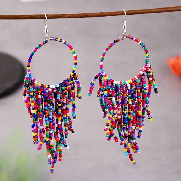 

bohemian fashion multicolor beaded handmade drop earrings for women ethnic style boho beads long tassel dangle earring jewelry, Silver