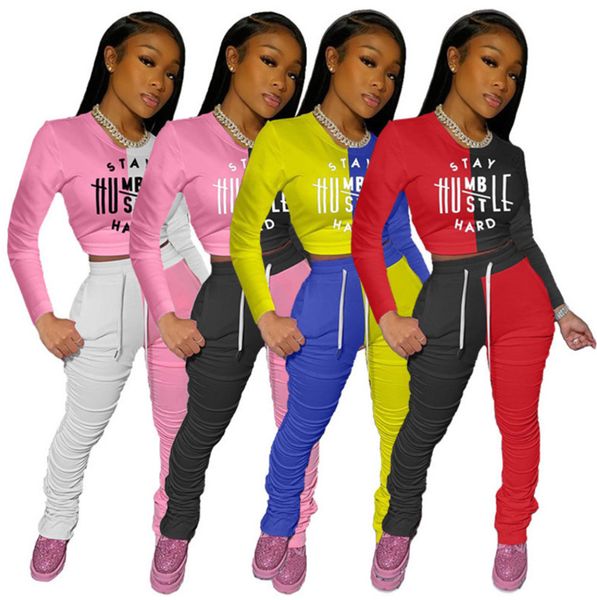 

женщины костюмы две пьесы эпикировка flart pants set letter печать с длинным рукавом дамы новый спортивный костюм sportwear 2020 j3217, White
