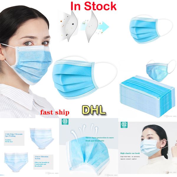 

3 layers одноразовая stock маски dhl защитные пылезащитно маска для лица anti-туман предотвратить защитная крышка masks1