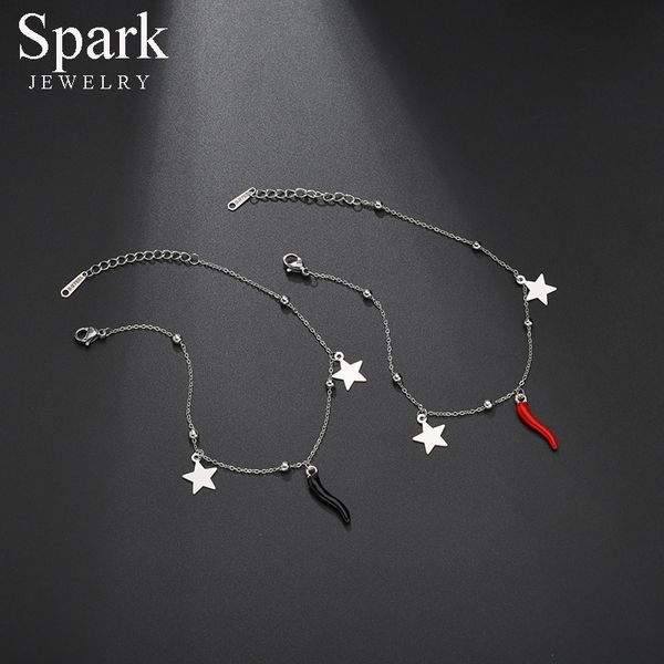 

spark fashion women bracelet stainless steel star red chili adjustable charm bracelets for female girls jewelry accessories, Black