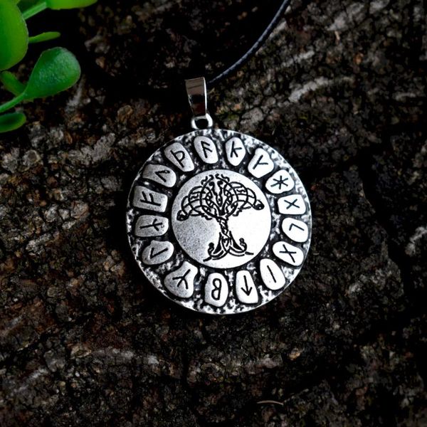 

sanlan 12pcs norse celtics jewellery yggdrasil tree of life runes pendant scottish world tree, Silver