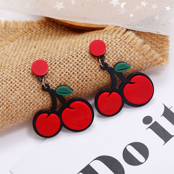 

hoop & huggie cherry earrings european and american fashion fresh sweet cute fruit cool simple exaggerated all-match red acrylic ball trendy, Golden;silver
