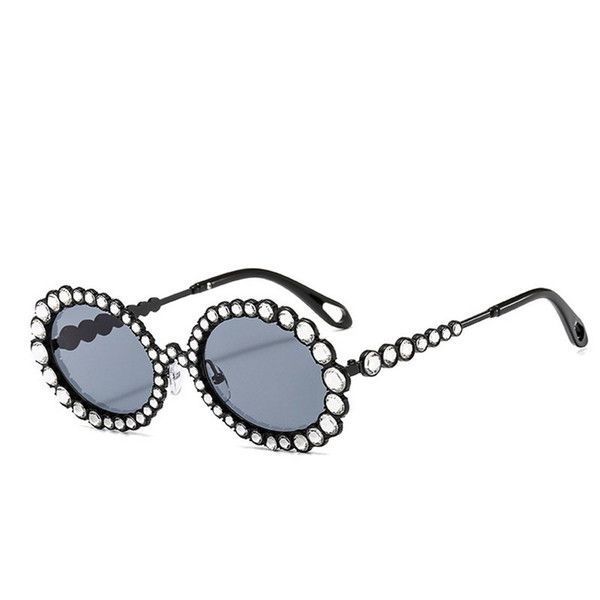 

2020 Vintage Round Rhinestones Sunglasses Fashion Women Shades Alloy Frame Crystal Oval Sun Glasses Female Unique Brand Oculos UV400