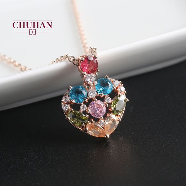 

pendant necklaces chuhan women fashion necklace geometric chain clavicle romantic rose gold colour drill zircon heart-shaped j208, Silver