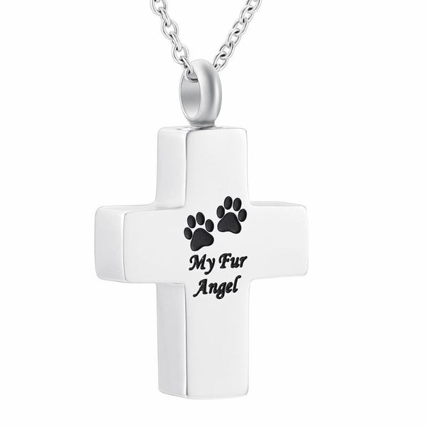 

chains stainless steel cross cremation urn necklace pet memorial ashes pendant keepsake gift for loved one, pet, dog, Silver