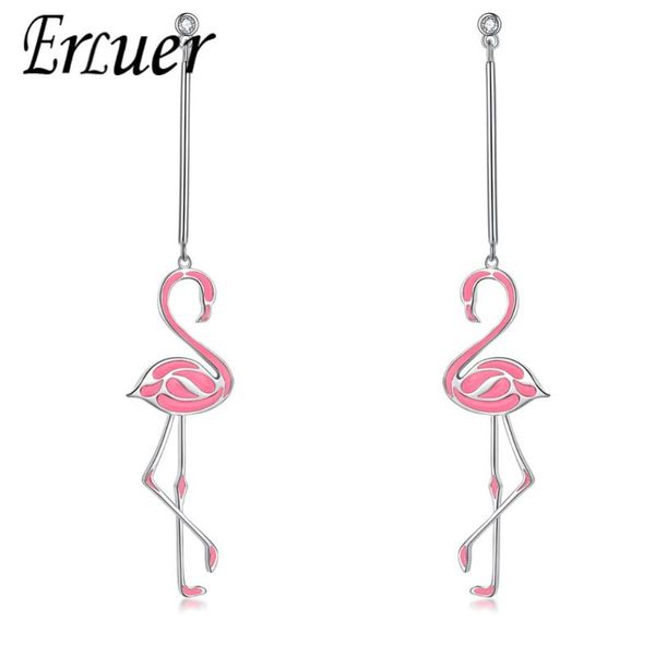 

dangle & chandelier erluer silver color flamingo pink enamel long pendant drop earrings for women fashion wedding earring party jewelry