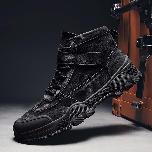 

кожа мужская мода повседневная сапоги открытый sneaker ботильоны zapatillas hombre высокого качества мужчины обувь chaussure homme, Black